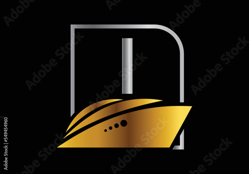 Letter I with the ship, cruise, or boat logo design template, icon sign symbol ocean waves vector illustration.