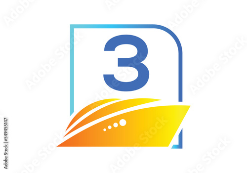 Letter 2 with the ship, cruise, or boat logo design template, icon sign symbol ocean waves vector illustration.