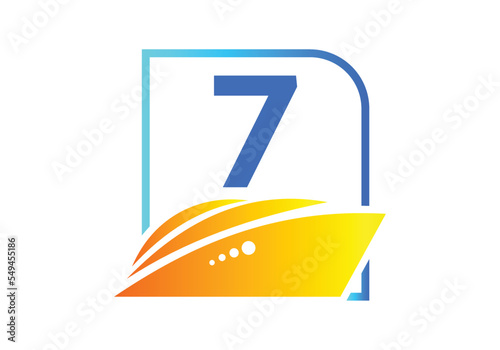 Letter 7 with the ship, cruise, or boat logo design template, icon sign symbol ocean waves vector illustration.