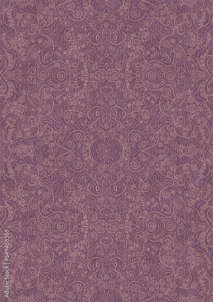 Hand-drawn abstract seamless ornament. Pale pink on a purple background. Paper texture. Digital artwork, A4. (pattern: p06d) Hand-drawn abstract seamless ornament. Pale pink on a purple background. Paper texture. Digital artwork, A4. (pattern: p06d)