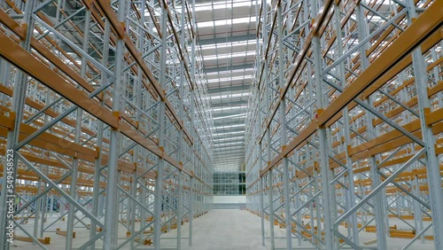 Newly Constructed Warehouse Interior Racking System Flythrough photo