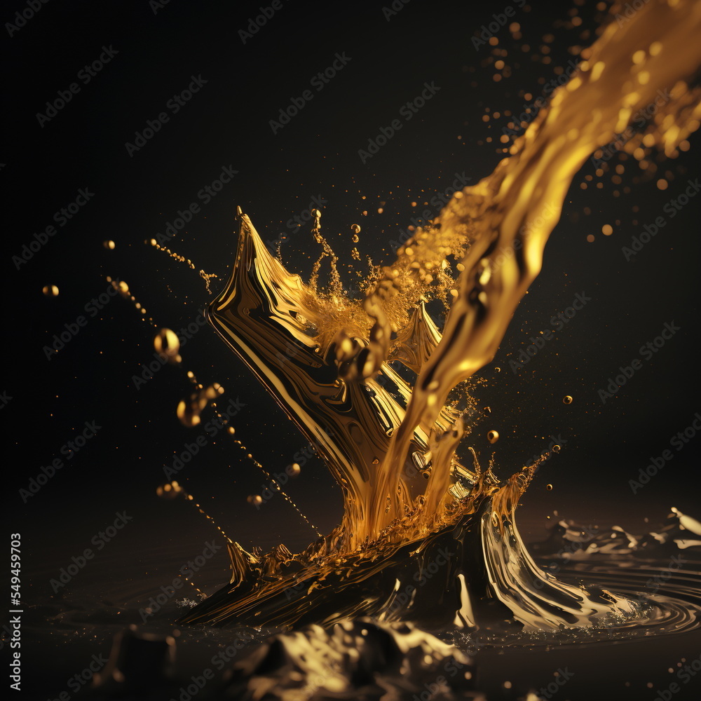 Obraz premium elegant gold splash liquid with bubbles in motion reflecting elegance and luxury 3D illustration