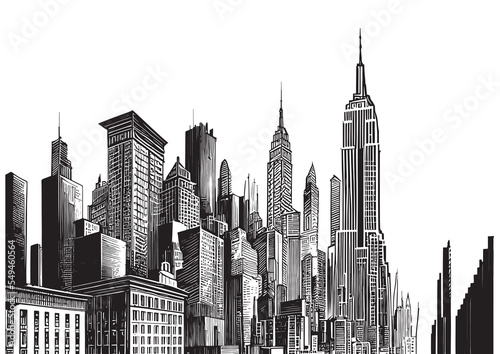 City silhouette sketch hand drawn engraved style Vector illustration