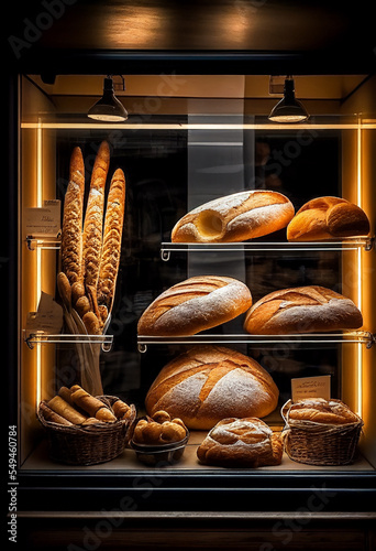 baguettes and breads in bakery shop