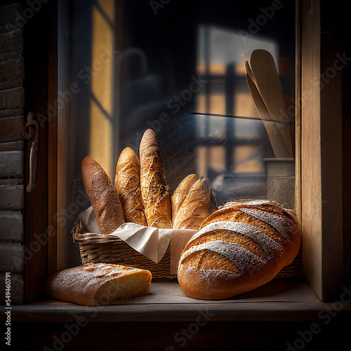 baguettes and breads in bakery shop