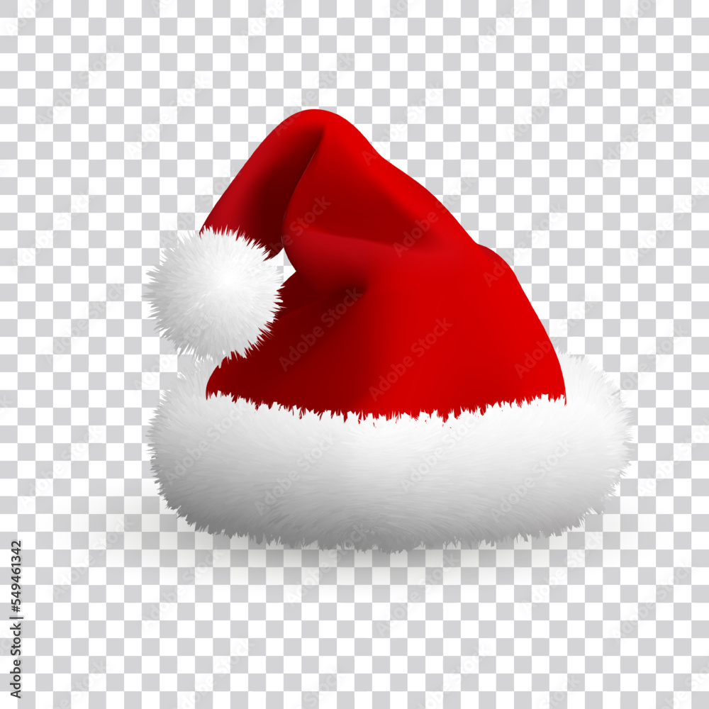 Santa Claus hat isolated on transparent background. Realistic Vector. 3d Illustration. Santa Claus hat isolated on transparent background. Realistic Vector. 3d Illustration.