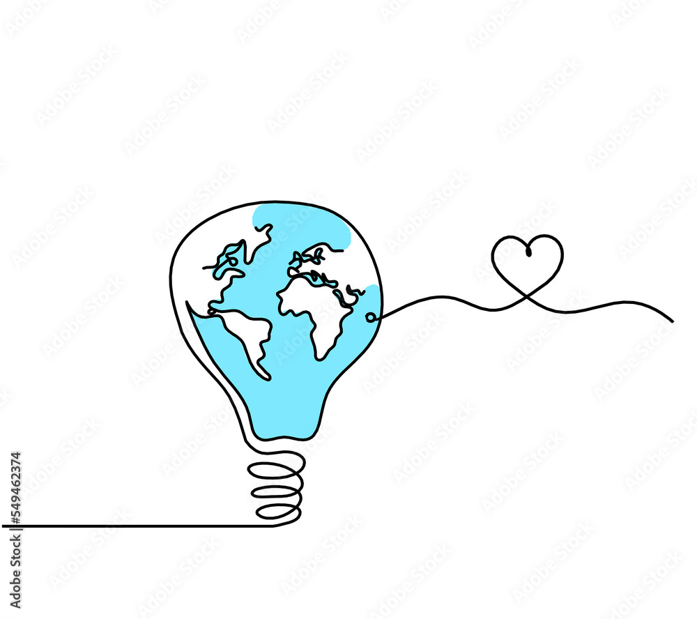 Abstract planet Earth in light bulb as line drawing on white as background Abstract planet Earth in light bulb as line drawing on white as background