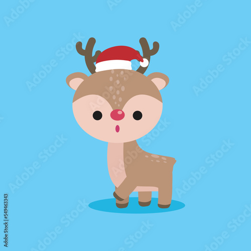 Merry Christmas and Happy new year, reindeer wearing christmas hats cheerful in winter costume, banner template Xmas holiday party concept illustration character HNY vector background
