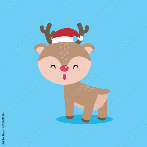 Merry Christmas and Happy new year, reindeer wearing christmas hats cheerful in winter costume, banner template Xmas holiday party concept illustration character HNY vector background