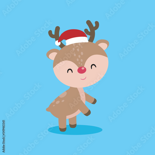 Merry Christmas and Happy new year, reindeer wearing christmas hats cheerful in winter costume, banner template Xmas holiday party concept illustration character HNY vector background