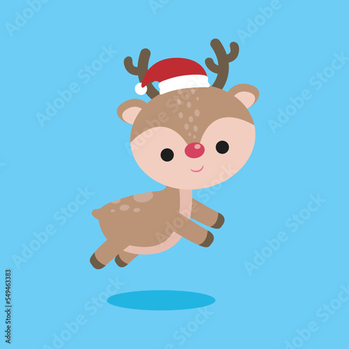 Merry Christmas and Happy new year, reindeer wearing christmas hats cheerful in winter costume, banner template Xmas holiday party concept illustration character HNY vector background