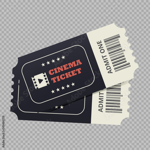 Vector cinema tickets, admit one on isolated background. Coupon entrance