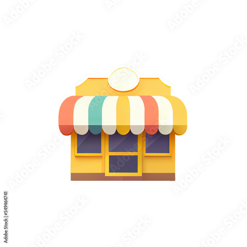 Flat cartoon style shop facade front view. Modern flat storefront or supermarket design.