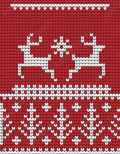 Happy New Year Knitting Merry Christmas tree reindeer on Red background Digital vector Design For Print sweater decor Border 