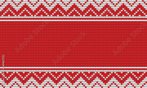 Happy New Year Knitting Merry Christmas tree on Red background Digital vector Design For Print sweater decor Border 