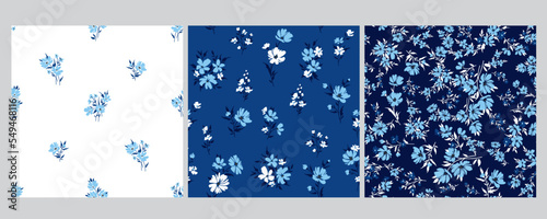 Contemporary abstract floral print with small garden flowers on seasonal beauty for digital background and linen in millefleur style ,ornate vector template