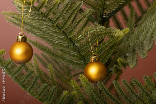 Christmas tree closeup, colorful background