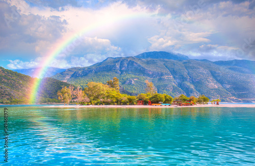 Oludeniz Beach And Blue Lagoon with amazing rainbow - Oludeniz beach is best beaches in Turkey - Fethiye, Turkey