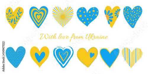 Yellow and blue hearts vector illustration. Stand with Ukraine art.
