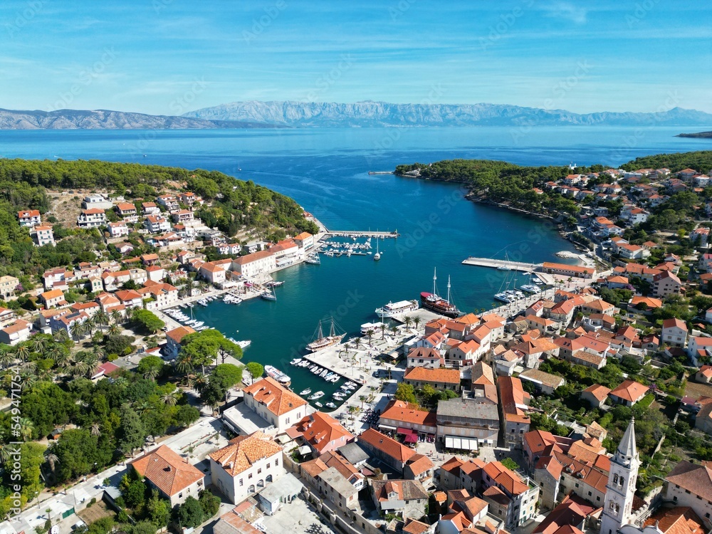 Jelsa Croatia town on Hvar drone aerial view high angle