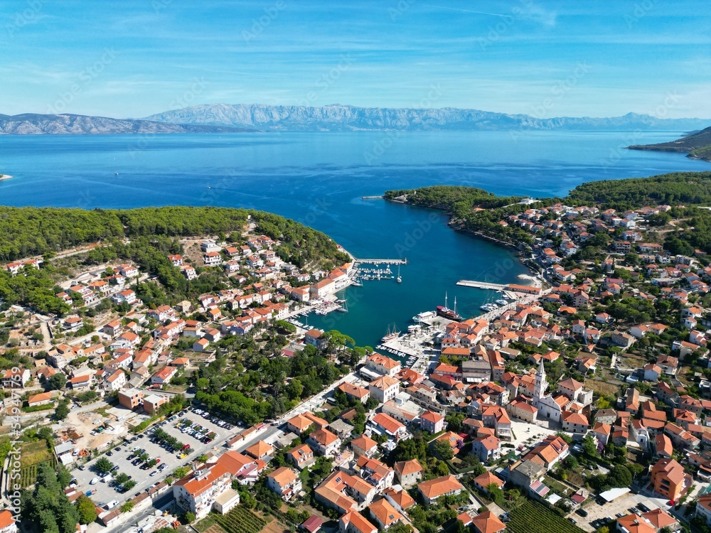 Jelsa Croatia town on Hvar drone aerial view high angle