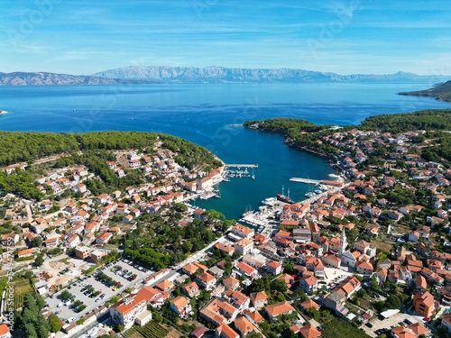 Jelsa Croatia town on Hvar drone aerial view high angle © steve