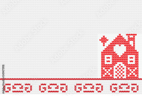 Knitting Seamless Pattern house border on White Background, Ethnic Pattern Border Merry Christmas and happy winter days vector poster