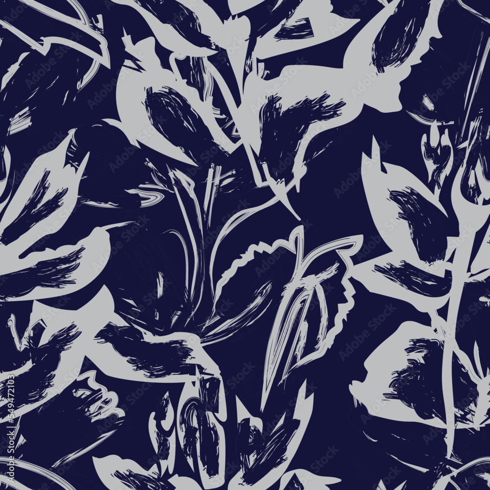 Fototapeta premium Floral Brush strokes Seamless Pattern Design