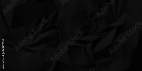 Dark Black facbric paper crumpled texture. dark black textured crumpled black paper background. panorama black paper texture background, crumpled pattern