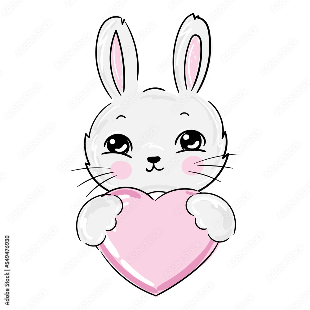 Cartoon cute baby animal girl Bunny print with pink heart Cartoon cute baby animal girl Bunny print with pink heart