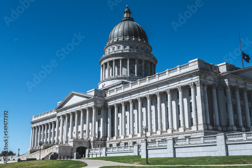 Front of the Capitol, Government building on a sunny day in the USA. High-quality photo