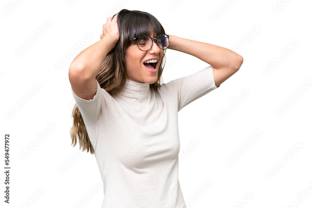 Young caucasian woman over isolated background stressed overwhelmed Young caucasian woman over isolated background stressed overwhelmed