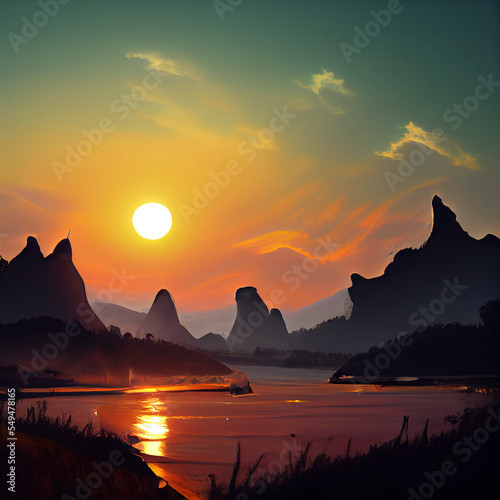 A illustration of sunny sky in at sunset.