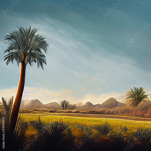 A illustration of a desert landscape in summer
