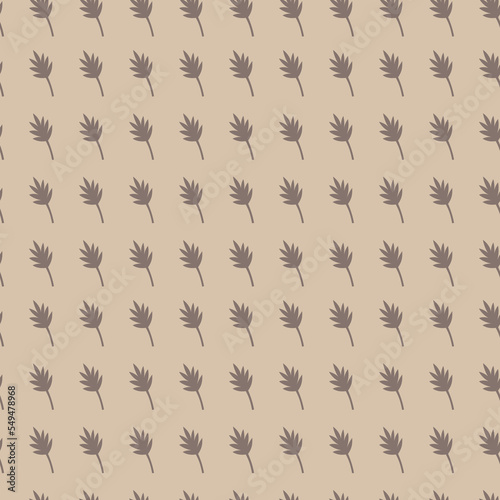 Medium scale simple grid repeat of a leaf motif - grey brown on a beige background