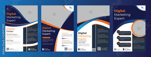 a bundle of 4 templates of a4 flyer template, modern template, in blue and orange color, modern design, perfect for any kind of creative professional business Flyer, marketing Flyer, brochure