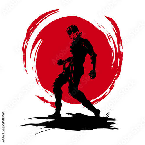 Samurai swordsman hero t-shirt colorful design. Abstract vector illustration.