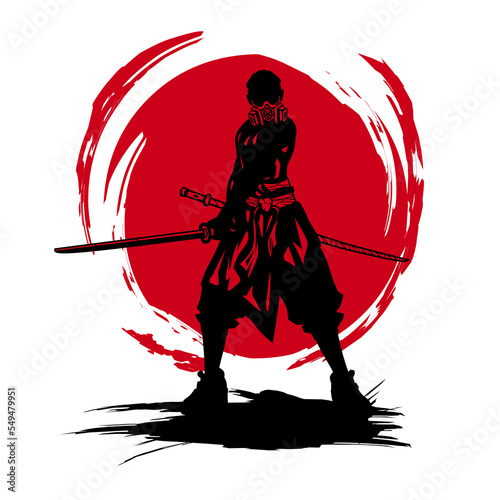 Samurai swordsman hero t-shirt colorful design. Abstract vector illustration.