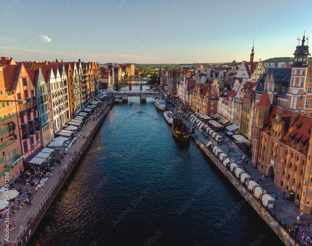 city at sunset Gdansk aerial view
