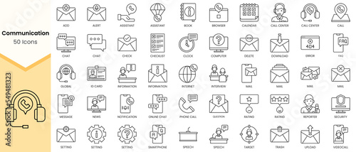 Simple Outline Set of Communication icons. Linear style icons pack. Vector illustration
