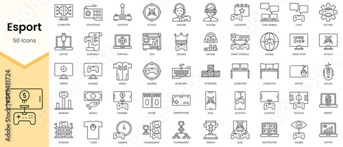 Simple Outline Set of Esport icons. Linear style icons pack. Vector illustration