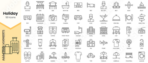 Simple Outline Set of Holiday icons. Linear style icons pack. Vector illustration