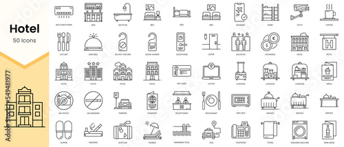 Simple Outline Set of Hotel icons. Linear style icons pack. Vector illustration