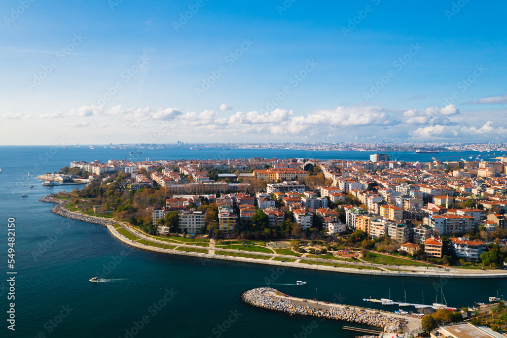 Aerial view from Moda Yogurtcu Park neighborhoods of Kadikoy, a large, populous, and cosmopolitan district in the Asian side of Istanbul, Turkey. Aerial view from Moda Yogurtcu Park neighborhoods of Kadikoy, a large, populous, and cosmopolitan district in the Asian side of Istanbul, Turkey.