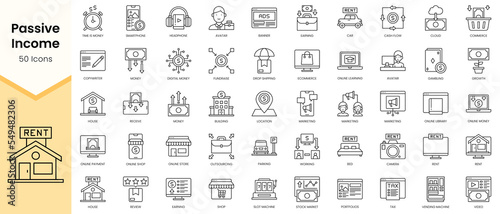 Simple Outline Set of Passive Income icons. Linear style icons pack. Vector illustration