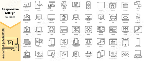 Simple Outline Set of Responsive Design icons. Linear style icons pack. Vector illustration photo