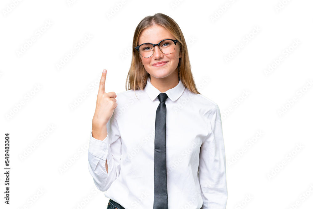 Young business caucasian woman over isolated background pointing with the index finger a great idea Young business caucasian woman over isolated background pointing with the index finger a great idea