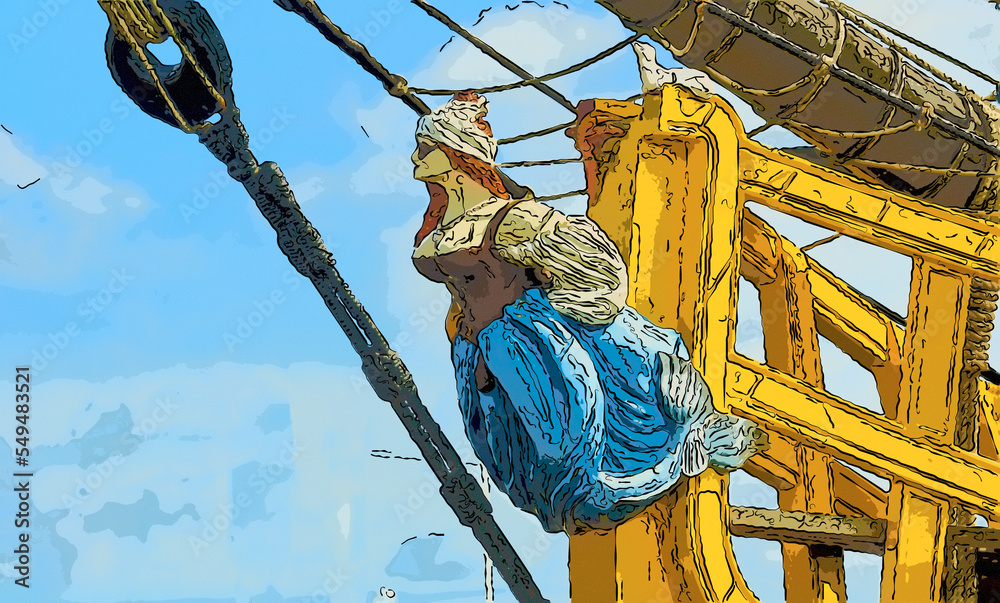 figurehead on a sailboat in Saint Malo, France - obrazy, fototapety, plakaty 