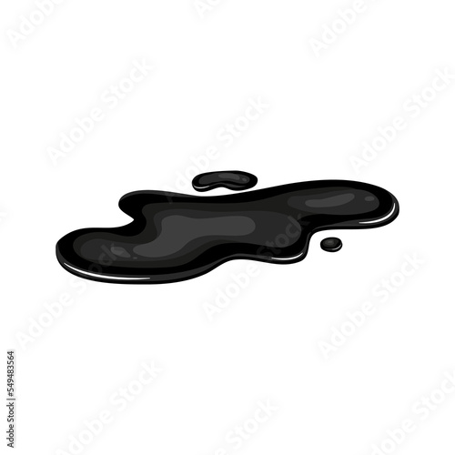 Oil puddle, slick spill cartoon art isolated. Drop stain black gas. Lequid shape in vector