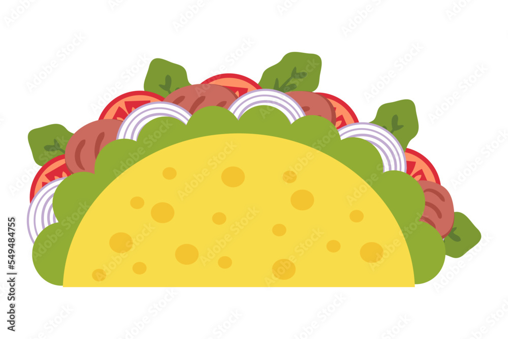 Carne asada mexican fastfood taco in flat style. Perfect for tee, stickers, menu and stationery. Isolated vector illustration for decor and design. Carne asada mexican fastfood taco in flat style. Perfect for tee, stickers, menu and stationery. Isolated vector illustration for decor and design.